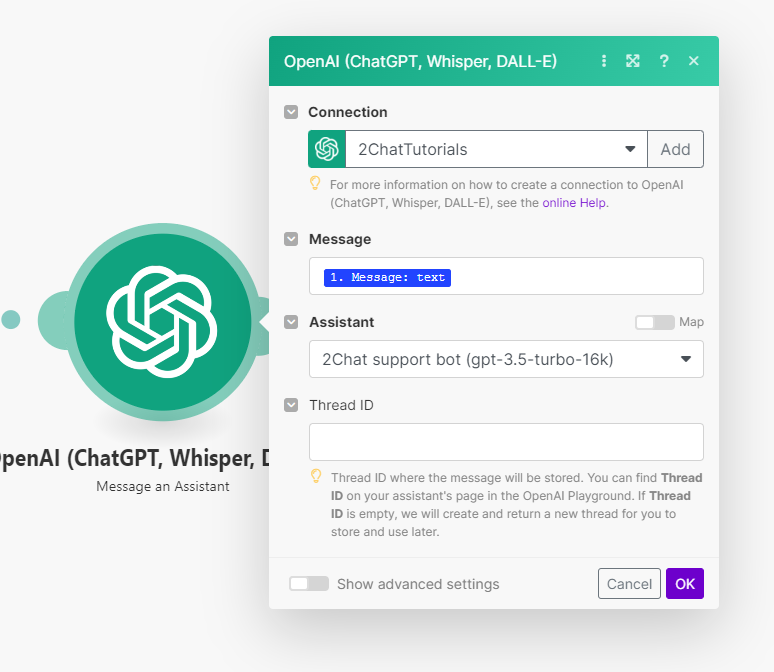 Integrate ChatGPT and WhatsApp using Make and 2Chat