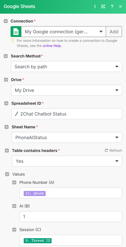 WhatsApp Chatbot Combining OpenAI Assistant with Google Sheets and Human Participation